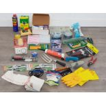 Large amount of DIY items including garden tools paint brushes washing lines etc along with an