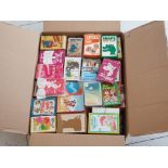 Box containing a large quantity of vintage playing cards, most in original cardboard packs