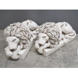 2 ceramic Laying Lion ornaments on plinths