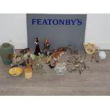 Porcelain figures of animals including mirano along with ep cutlery etc