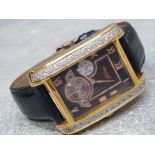 Ingersoll gems masterpiece 18ct gold.plated 25 jewels automatic mens watch, with black leather strap