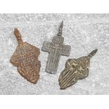 3 ancient Medieval Byzantine bronze crosses