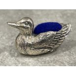 Sterling silver pincushion in the form of a Duck