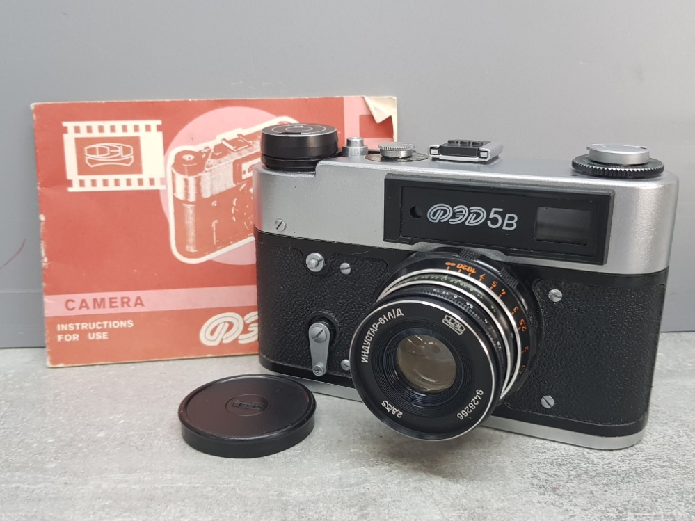 Vintage FED5B 1980s soviet rangefinder camera with original instructions