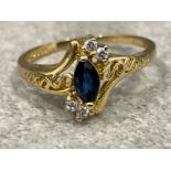 Ladies 9ct gold Sapphire and Diamond ring. 1.9g Size L1/2