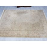 Ziegler fringed floral patterned carpet in 2 shades of cream with red, 215x304cm