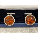 Pair of Silver Amber style Cuff links stamped 925