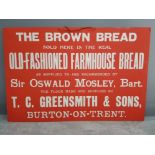 Vintage cardboard advertising sign for Old Fashioned Farmhouse Bread, Displays the name Sir Oswald