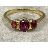 Antique 15ct gold Red 3 stone ring. 2.42g size N