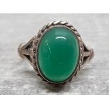 Silver and green agate ring, size L1/2 3.6g gross