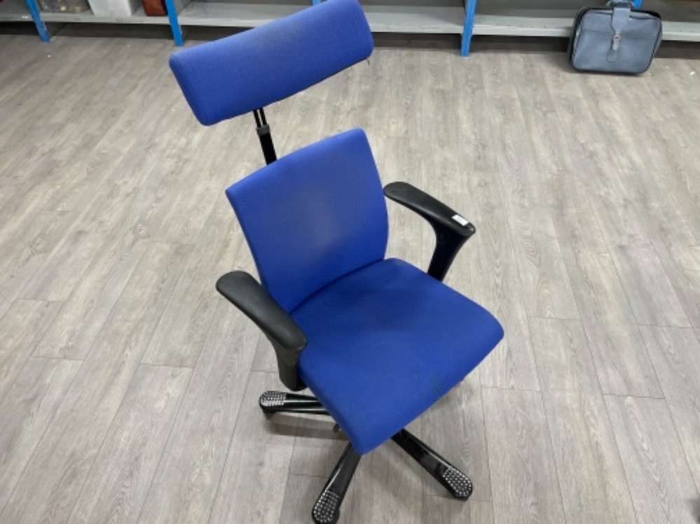 Blue office ergonomic chair with head rest