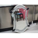 glass with crushed crystal effect decorative shield shaped hall mirror 101x70cm
