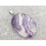 A Blue John Silver oval purple agate pendant, 16.1g