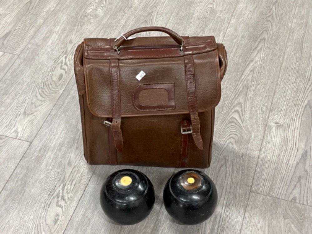 Leather bag and bowls