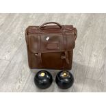 Leather bag and bowls