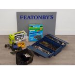 Tool box with contents includes SPANNERs Allen keys sockets etc along with a boxed parasene