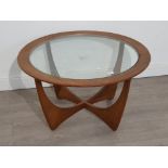 1960s Astro teak glass topped coffee table 84cm