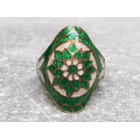 Green enamel on copper ring, size N