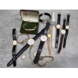 Tub of miscellaneous ladies wristwatches includes makers Sekonda, Citron etc