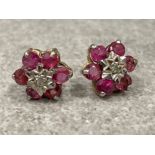 9ct gold Diamond and ruby cluster stud earrings