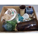 Box of miscellaneous glass, pottery and porcelain including seashell's sand dollars, studio