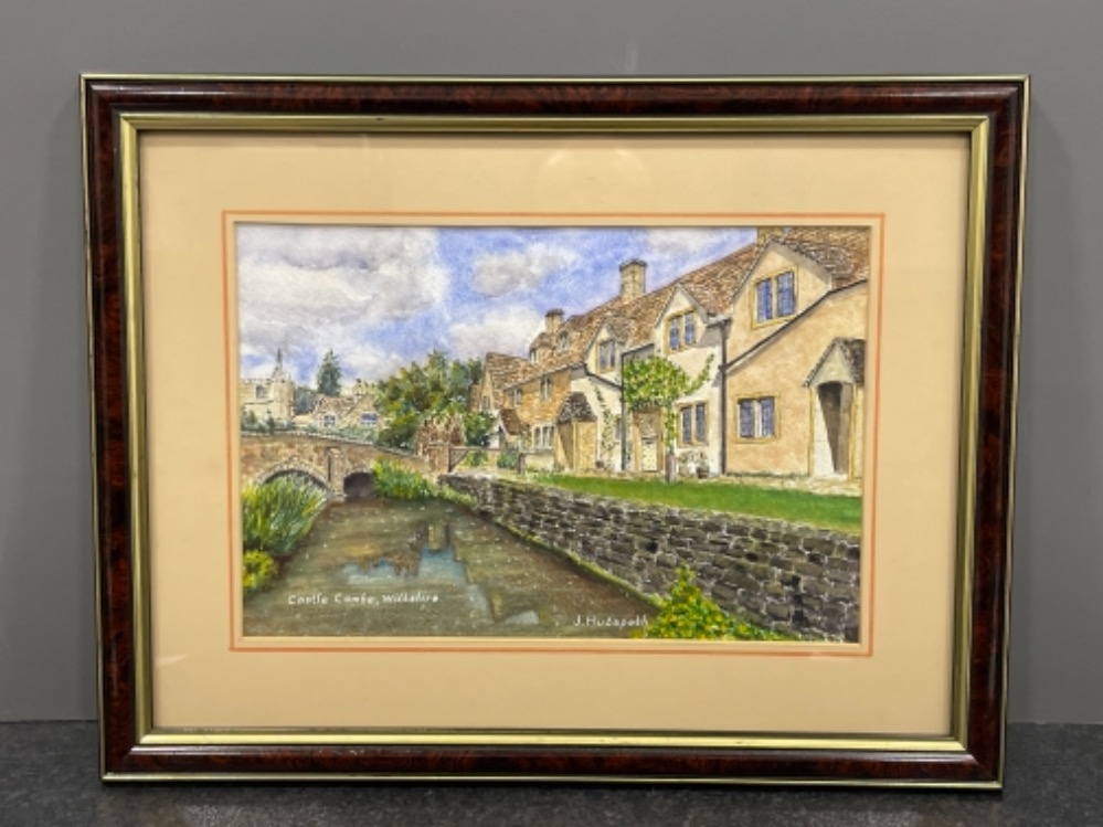 J Hudspeth original watercolour of Castle Combe, Wiltshire. 30cm x 20cms