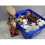 Box of misc inc pottery and china, glass ware also including figurines with large Geisha girl etc