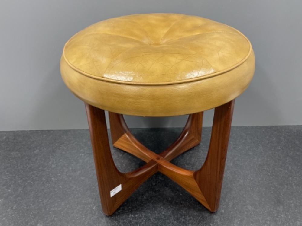 Teak leather top foot stool