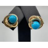 Ladies 9ct gold ornate Turquoise stud earrings