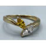 Ladies 9ct gold Citrine and CZ 2 stone ring. 2.61g size P1/2