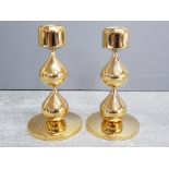 Pair of 24 karat gold plated Teardrop candlesticks by Asmussen, Danish design, height 13cm