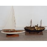 2 model boats includes a yacht on stand together with a model boat called the chalutier