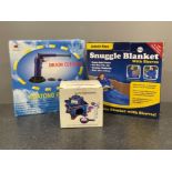 Drain cleaner, oil burner and a snuggle blanket all boxed