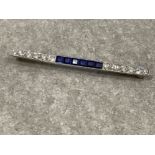 Antique ladies Sapphire and diamond ornate bar brooch. Featuring 6 square shaped blue sapphire