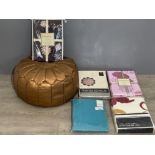 4 unopened king size bedding and a gold soft large cushion