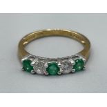 Ladies 18ct gold Emerald and Diamond ring. Featuring 3 round emeralds and 2 diamonds. 1.65g size K