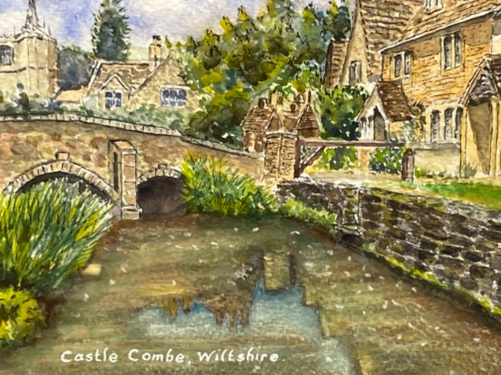 J Hudspeth original watercolour of Castle Combe, Wiltshire. 30cm x 20cms - Bild 2 aus 4