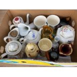Box lot containing miscellaneous China including Aynsley lidded vases cottage garden, Adams teapot