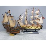 Antique wooden hand painted model of the La Bona Esperanza with captain Hugh Willoughby plaque