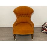 Vintage bedroom chair on casters in orange