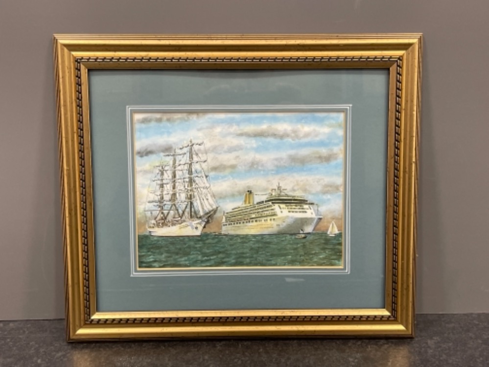 J Hudspeth signed print of P & O “Aurora” leaving Southampton on her maiden voyage