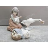3 lladro figures includes 4551 Honking goose, 4895 Ducklings and 5484 Lost lamb