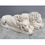 Pair of italian stone canova lions 12" in size