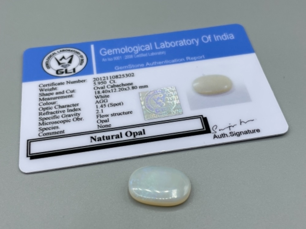 5.95ct Natural Opal oval cabochon gemstone with certificate
