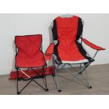 Deluxe folding travel chair by the camping shop plus 1 medium quad camping chair both in red with