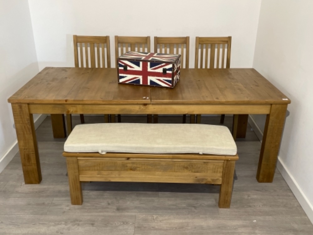 Stunning solid Oak dining table with 4 chairs and a boxed bench