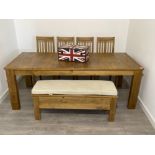 Stunning solid Oak dining table with 4 chairs and a boxed bench