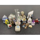 Lot miscellaneous items including bud vases and animal ornaments