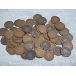 Tub containing old one penny coins mainly George V but also includes Edward VII