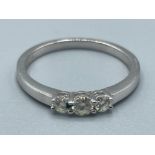 Ladies 18ct white gold 3 stone diamond ring. Featuring 3 round brilliant cut diamonds with claw